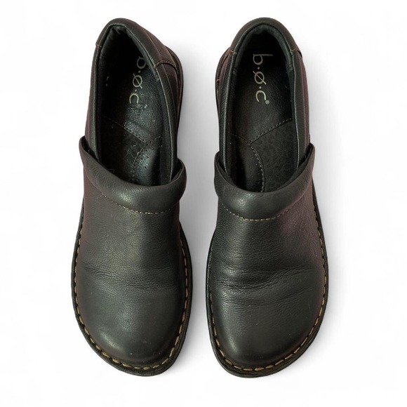BOC Black Leather Comfort Clogs Mule Shoes Casual Everyday Slip‎ On - Picture 2 of 4